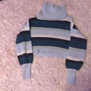 blue cropped turtle neck sweater